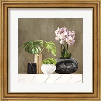 Framed 'Floral Setting on White Marble II' border=