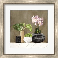 Framed 'Floral Setting on White Marble II' border=