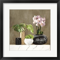 Framed 'Floral Setting on White Marble II' border=