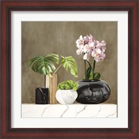 Framed 'Floral Setting on White Marble II' border=