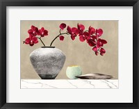 Framed Red Orchids on White Marble (detail)