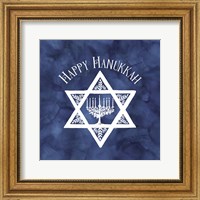 Framed 'Festival of Lights Blue III-Happy Hanukkah' border=