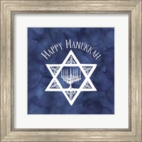 Framed 'Festival of Lights Blue III-Happy Hanukkah' border=