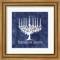 Framed 'Festival of Lights Blue IV-Menorah' border=