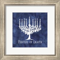 Framed 'Festival of Lights Blue IV-Menorah' border=