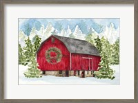 Framed Christmas Barn Landscape I