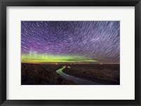 Framed Circumpolar Star Trails and Aurora Over the Red Deer River, Alberta