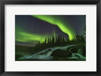 Framed Auroral Curtains Over Ramparts Falls On the Cameron River