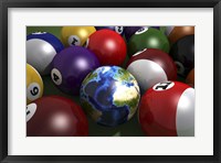 Framed Pool Table With Balls and One of Them As Planet Earth