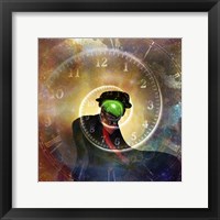 Framed Man in Black Suit Magritte Style Time Spiral in Universe