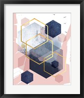 Framed Abstract Navy Blush Gold 1