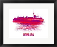 Framed Hamburg Skyline Brush Stroke Red