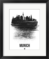 Framed Munich Skyline Brush Stroke Black