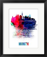 Framed Munich Skyline Brush Stroke Watercolor