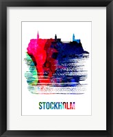 Framed Stockholm Skyline Brush Stroke Watercolor