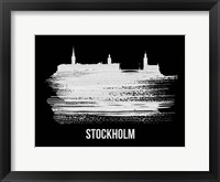 Framed Stockholm Skyline Brush Stroke White