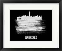 Framed Brussels Skyline Brush Stroke White