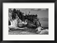 Framed Rising Tide at Cape Disappointment Monochrome