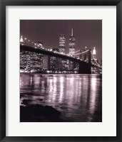 Night View Brooklyn Bridge and Skyline Framed Print