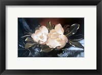 Framed Magnolias On A Blue Velvet Cloth