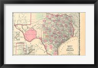 Framed New Map Of The State Of Texas