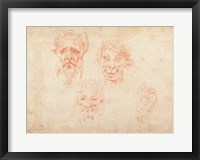 Framed W.33 Sketches of satyrs' faces