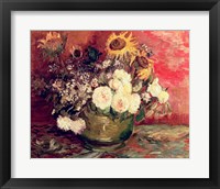 Framed Sunflowers, Roses and other Flowers in a Bowl, 1886