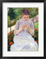 Framed Young Woman Sewing in the garden