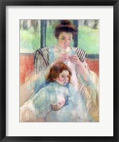 Framed Mother Sewing and Child