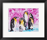 Framed Penguins Under Magenta Sky