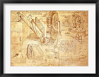 Framed Facsimile of Codex  Atlanticus Screws and Water Wheels