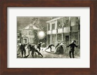 Framed Federals shelling the City of Charleston: Shell bursting in the streets in 1863