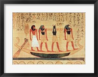 Framed Papyrus depicting a man being transported on a barque to the afterlife