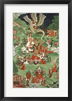 Framed Buddha cutting a tuft of hair, Tibetan temple banner