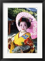 Framed Geisha holding a parasol, Kyoto, Japan