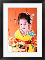 Framed Geishadressed in a kimono, Kyoto, Honshu, Japan