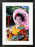 Framed Geisha with Pink Umbrella