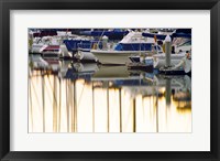 Framed USA, California, Santa Barbara, boats in marina at sunrise