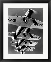 Framed Low angle view of five fighter planes flying in formation