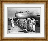 Framed Group of army soldiers standing in a row near a fighter plane, B-29 Superfortress