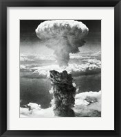 Framed Mushroom cloud formed by atomic bomb explosion, Nagasaki, Japan, August 9, 1945