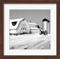 Framed Farmer on Tractor Clearing Snow Away