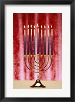 Framed Close-up Of Lit Candles On A Menorah On Red