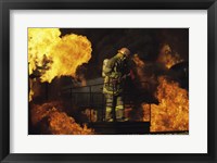 Framed Side profile of a firefighter holding an axe