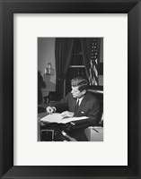 Framed Proclamation Signing, Cuba Quarantine. President Kennedy. White House, Oval Office