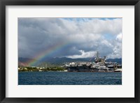 Framed US Navy, A Rainbow Arches Near the Aircraft Carrier USS Kitty Hawk