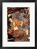 Framed Oki no Jiro Hiroari killing a monstrous tengu