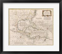 Framed 1720 Map of the West Indies with the Adjacent Coasts of North and South America