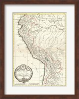 Framed 1775 Bonne Map of Peru, Ecuador, Bolivia, and the Western Amazon