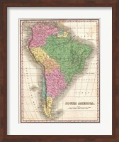 Framed 1827 Finley Map of South America